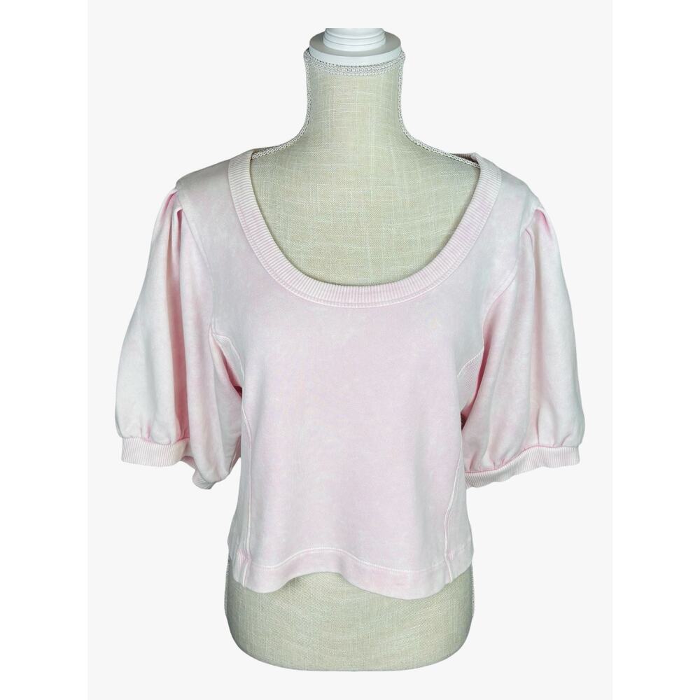 Aerie Seams Right Short Sleeve Cropped Sweatshirt Women's Medium Soft Pink - Picture 2 of 9